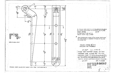 Hinge for hopper door, 55 ton hopper car class HL, 70 ton H2, H2a, H3, H4, H10, 50 ton H5, H6, H7, H7a, H8, H9 (with wine hopper door frame)