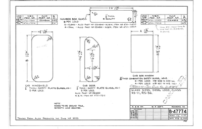 Glass Sizes Diesel Loco Class RS11, RS36