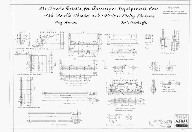 Air Brake Details for Passenger Equipment Cars with Double Brakes and Wooden Body Bolster