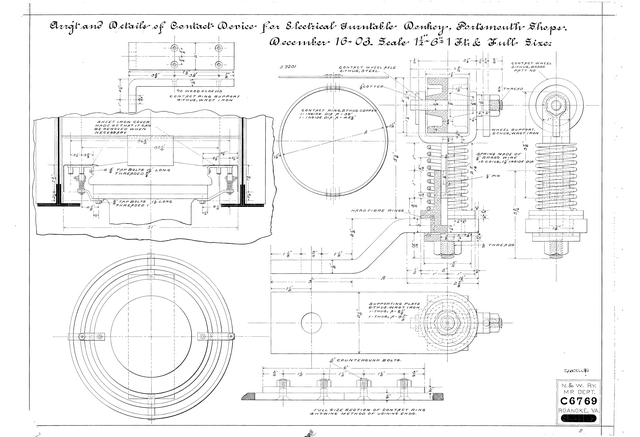 Arrangement and Details of Contact Device for Electrical Turntable Donkey, Portsmouth Shops