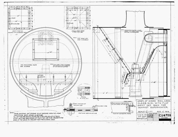 Arrangement of Smoke Box, Loco. Class M, M1 with Flue Sheet Set Back for Schmidt Superheater.