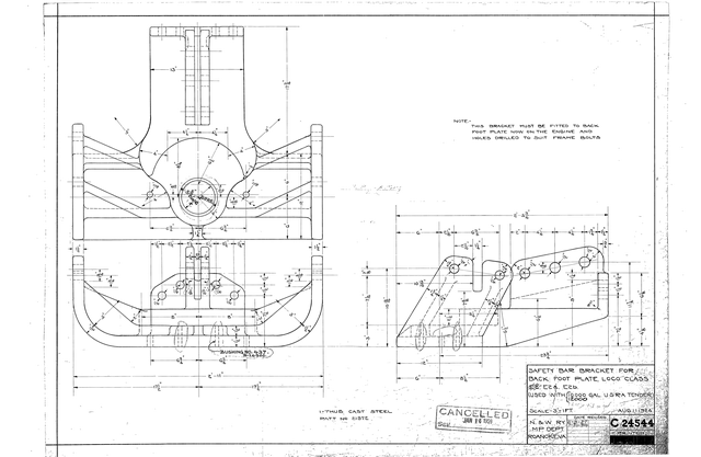 Safety Bar Bracket for Back Foot Plate, Loco. Class E2a, E2b (Used with 10,000 & 12,000 Gal U.S. R. A. Tender)