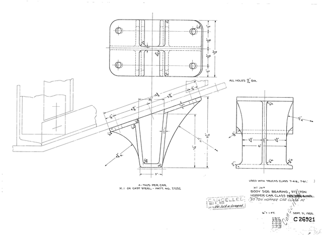 Body Side Bearing, 57-1/2 Ton Hopper Car Class HPa, HPb, HPc 50 Ton Hopper Car Class H1