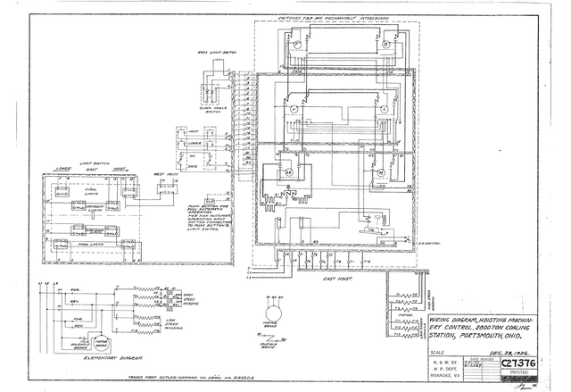 Wiring Diagram, Hoisting Machinery Control, 2000 ton Coaling Station, Portsmouth, Ohio.