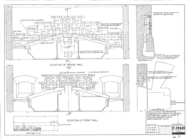 Application of Bernitz Carborundum Brick to Front and Bridge Walls Type E Stoker Power Plant Portsmouth, OH