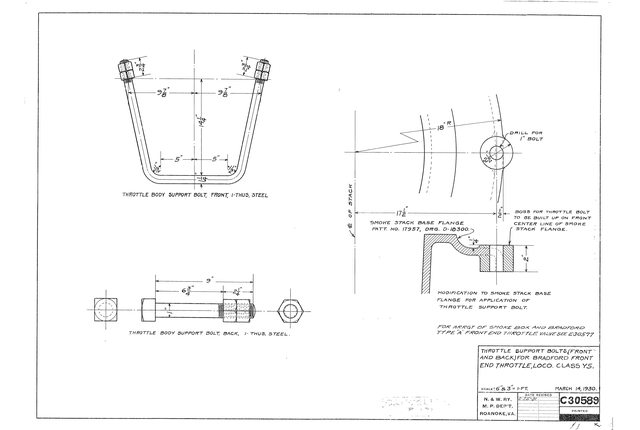 Throttle Support Bolts (Front and Back) for Bradford Front End Throttle, Loco. Class Y5