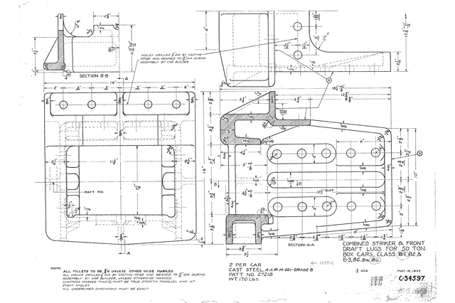 Combined Striker & Front Draft Lugs for 50 Ton Box Cars, Class B1, B2, B3, B6, B1a, B1b.