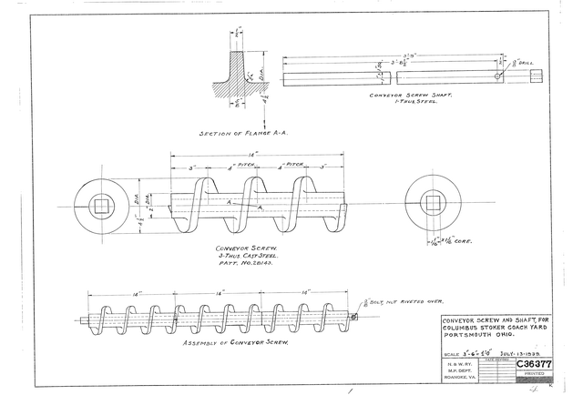 Conveyor Screw and Shaft, for Columbus Stoker Coach Yard Portsmouth Ohio