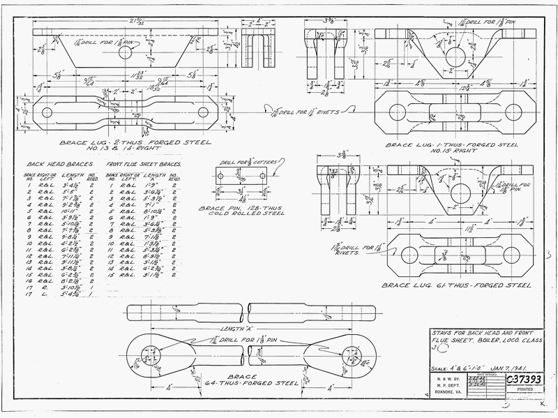 Stays for Back Head and Front Flue Sheet, Boiler. Loc. Class J