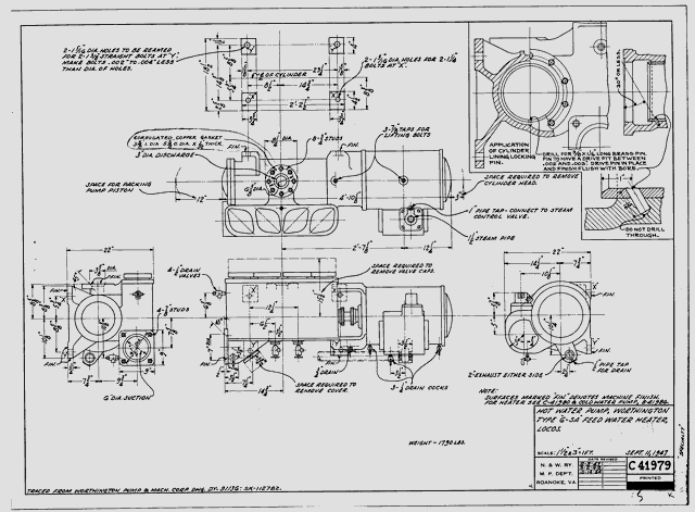 Hot Water Pump, Worthington Type "6-SA" Feed Water Heater, Locos.