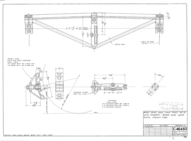 BRAKE BEAM - Davis Sold Truss No. 18 with "Economy" Brake Head Wear Plate, Freight Cars