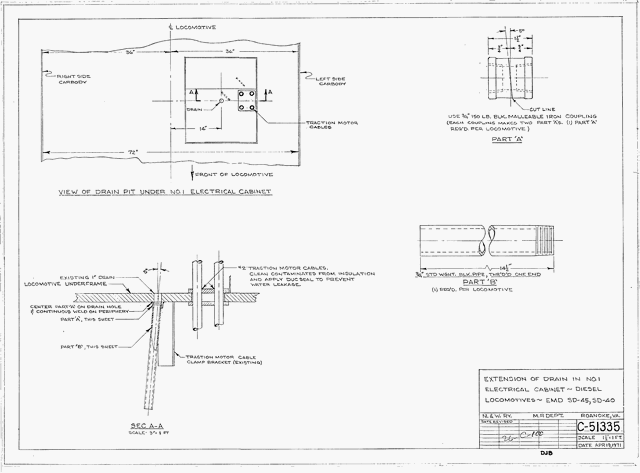 Extension of Drain in No. 1 Electrical Cabinet - Diesel Locomotives - EMD SD45, SD40