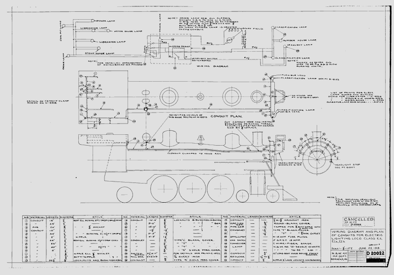 Wiring Diagram and Plan of Conduits for Electric Lighting Loco Class E2, E2a, E2b