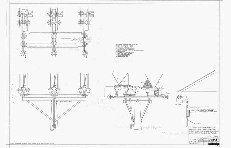 Typical Installation of Burke Horn Gap Switch Lightning Arrester, Coke Coil, Resistance & Fuse.