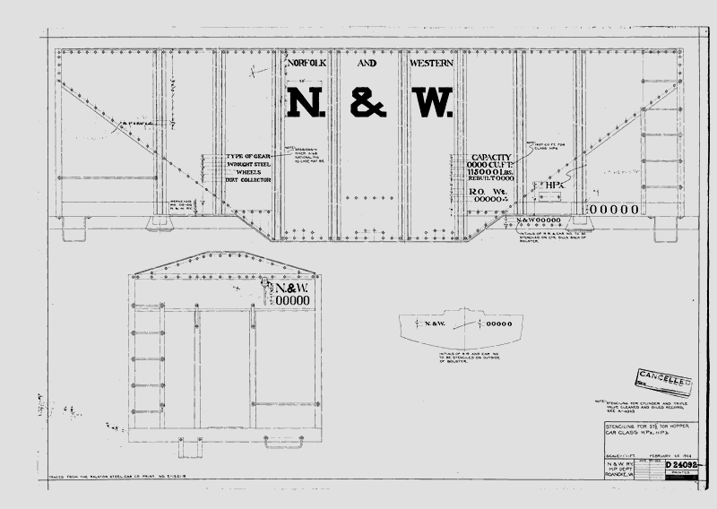 Stenciling for 57 1/2 Ton Hopper Cars. Class HPa, HPb, HPc, HPd. 50 Ton Hopper Car Class H1