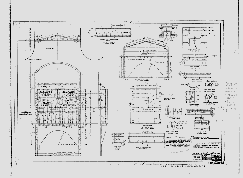 Coal Gate For 12,000 Gal. N&W & 10,000, 12,000 USRA Tender Tank Behind  Hand Fired Locomotives (REDUCED SIZE DRAWING COPY)