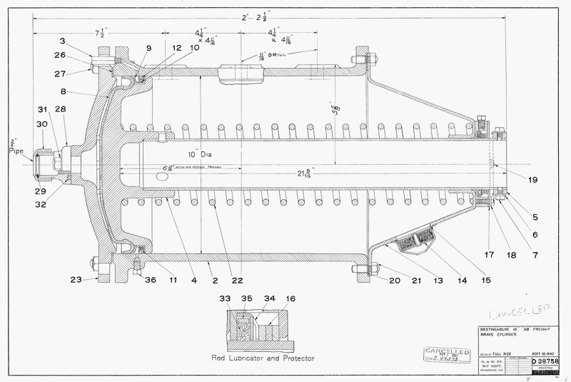 Westinghouse 10" "AB" Freight Brake Cylinder