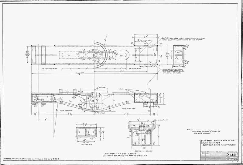Cast Steel Bolster for 30 ton truck Class T98 (Barber swing motion truck)