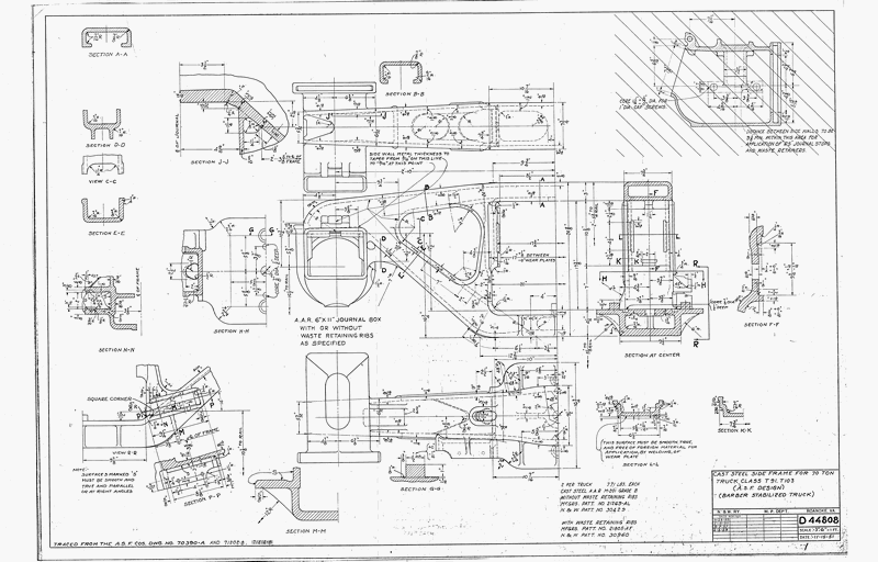 Cast Steel Side Frame for 70 ton truck class T91, T103 (A.S.F. Design) (Barber Stabilized truck)