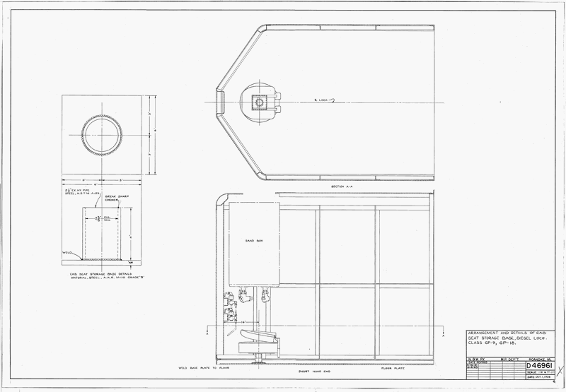 Arrangement and Details of Cab Seat Storage Base Applies to Diesel Locomotive Class GP9, GP18