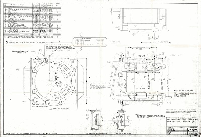 Arrangement of Journal Box, Timken Roller Bearings, Diesel Loco. Class RS3, RS11, RS36, C-420, C-425, C-628, C-630.