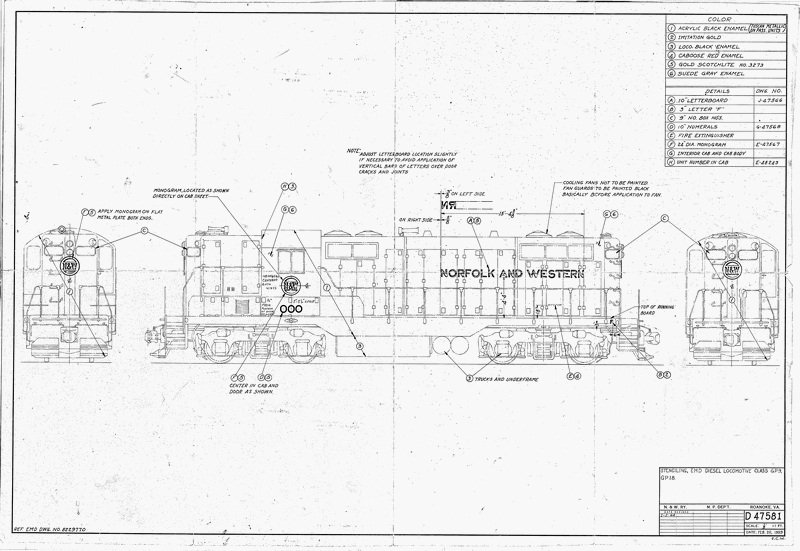 Stenciling, EMD Diesel Locomotive -- Class GP-9, GP-18.