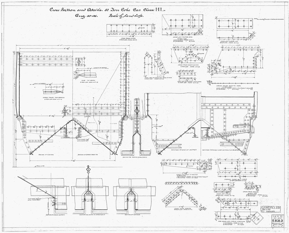 Cross Section and Details, 50 Ton Coke Car, Class HL