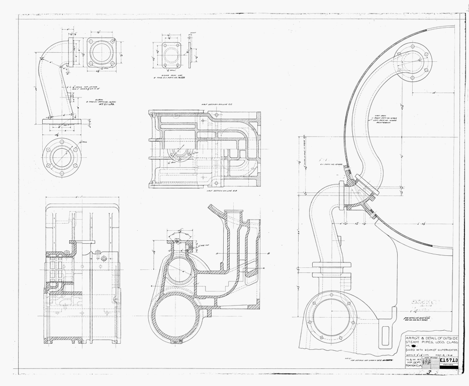 Arrangement & Detail of Outside Steam Pipes. Loco. Class M (Used with Schmidt Superheater)