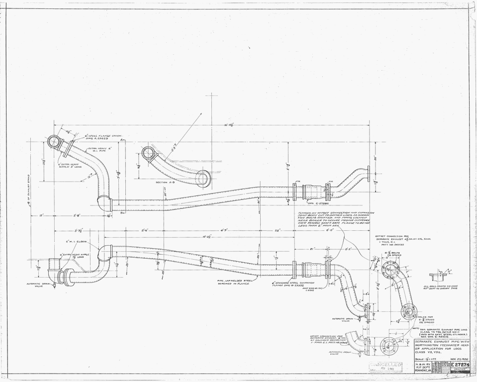 Separate Exhaust Pipe with Worthington Feedwater Heater Application for Loco. Class Y3, Y3a.