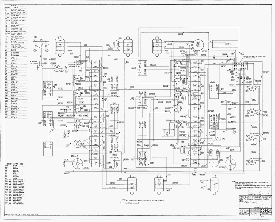 Wiring Diagram of Receiver-Transmission Shelf for Train Communication System. Loco's.  (Style No. 1)