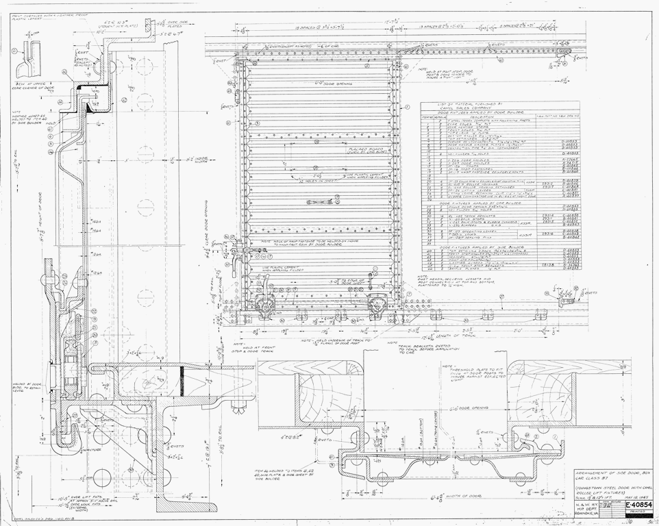 Arrangement of Side Door, Box Car Class B7 (Youngstown Steel Door with Camel Roller Lift Fixtures)