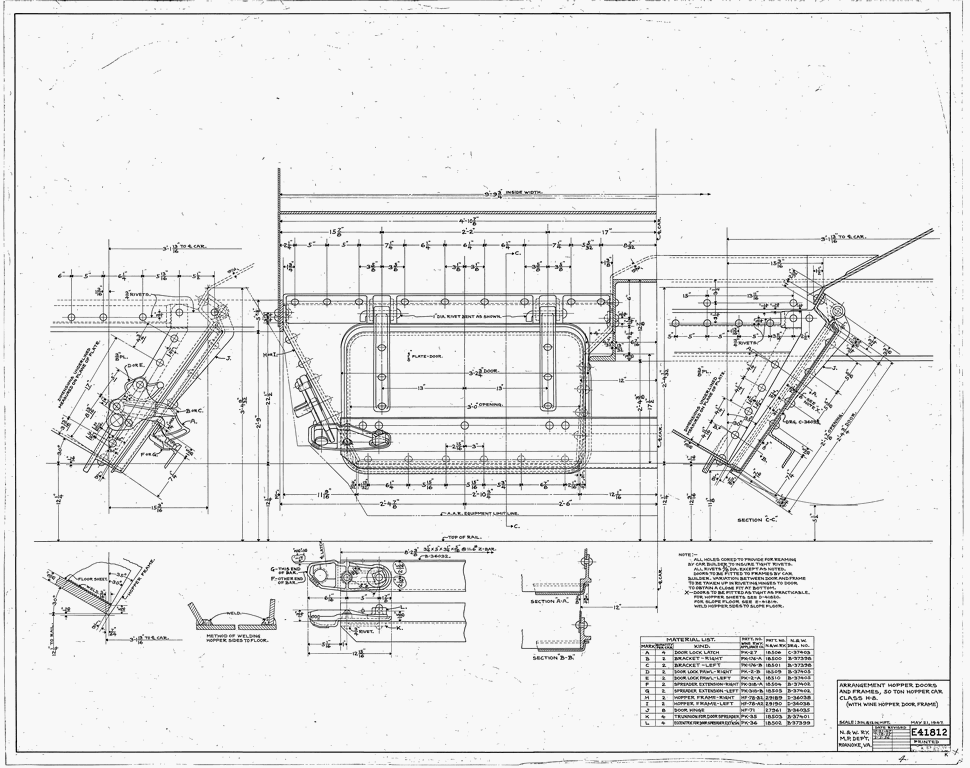 Arrangement of Hopper Doors Applies to 50 Ton Hopper Car Class H8