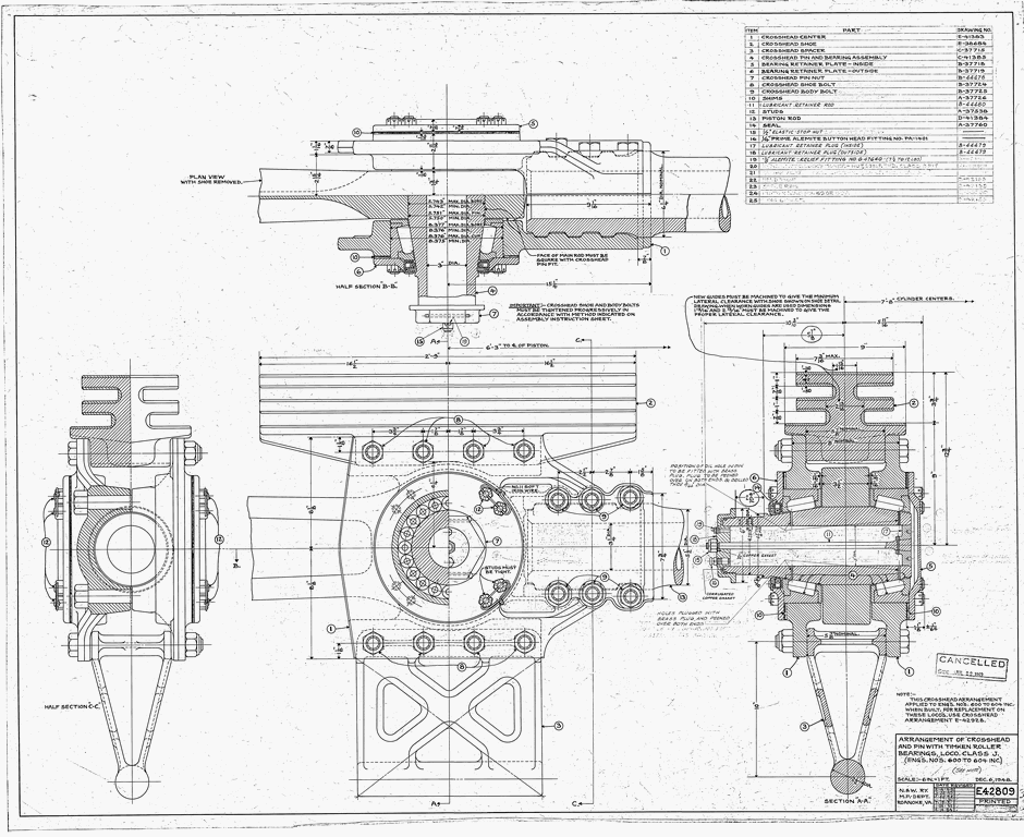 Arrangement of Crosshead and Pin with Timken Roller Bearings, Loco. Class J (Eng. No's. 600 to 604 only)