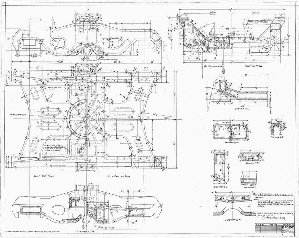 Center Bolster For Tender Truck, Class T54, T54R (After April 1, 1952)