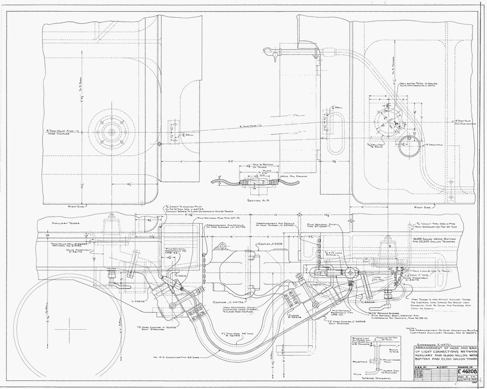 Arrangement of Hose and Backup Light Connection Applies to Auxiliary and 18000 Gallon Water Bottom and 22000 Gallon Tenders