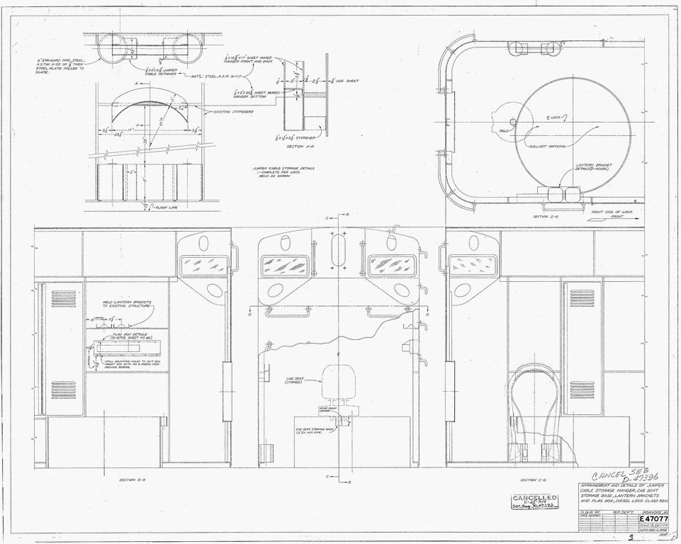 Arrangement And Details Of Jumper Cable Storage Hanger, Cab Seat Storage Base, Lantern Brackets And Flag Box, Diesel Loco. Class RS-11