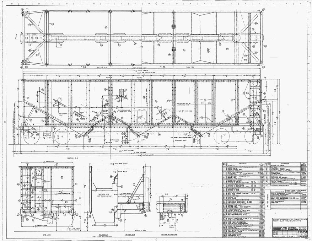 General Arrangement, 100 Ton Rebody Hoppers Applies to Rebody Hopper Car Class H11b, H11c, H11d, H11e