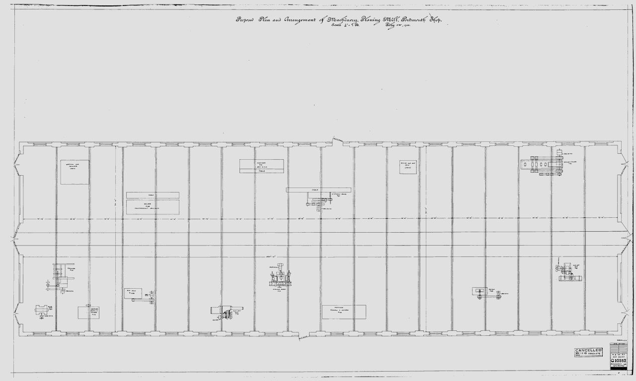 Proposed Plan and Arrangement of Machinery, Planing Mill, Portsmouth Shop