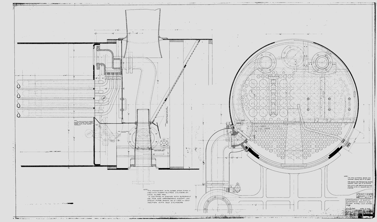 Arrangement of Schmidt Superheater and Outside Stem Pipes, Loco. Class M2a.