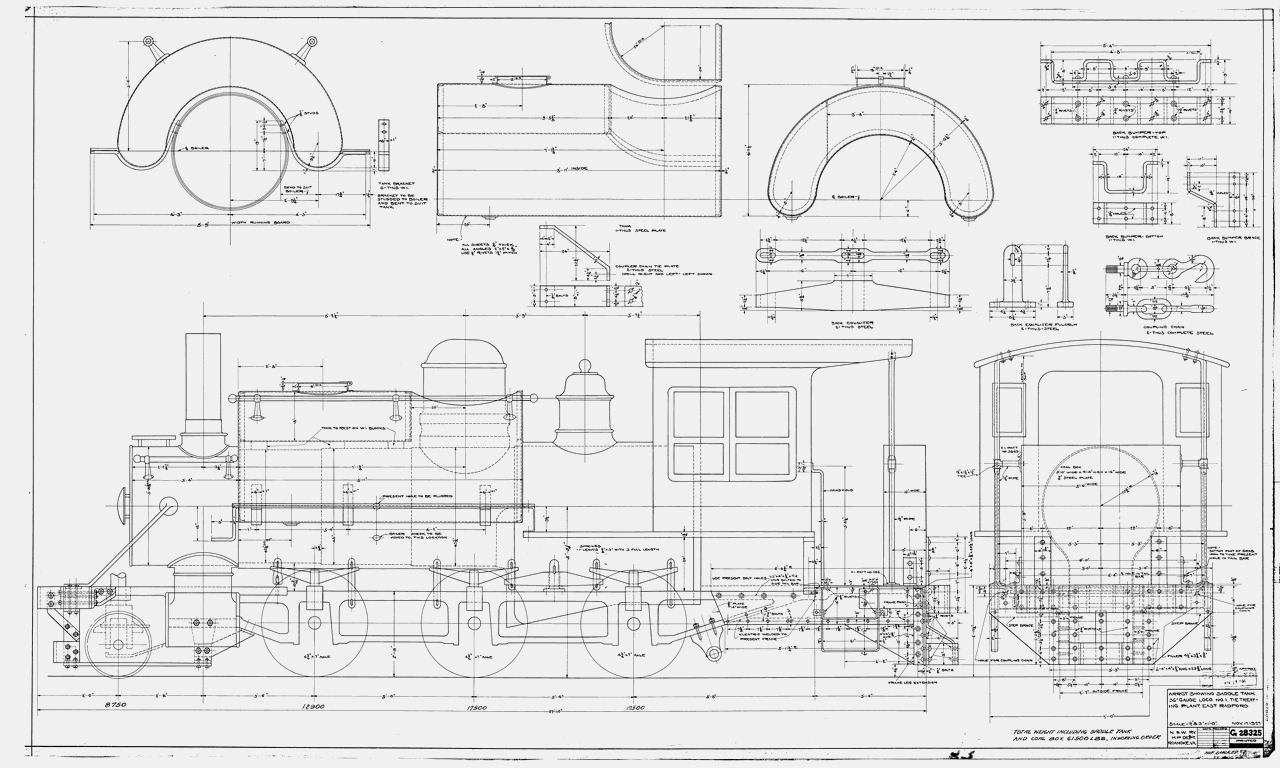 Arrangement Showing Saddle Tank, 36" Gauge Loco. No. 1, Tie Treating Plant, East Radford.