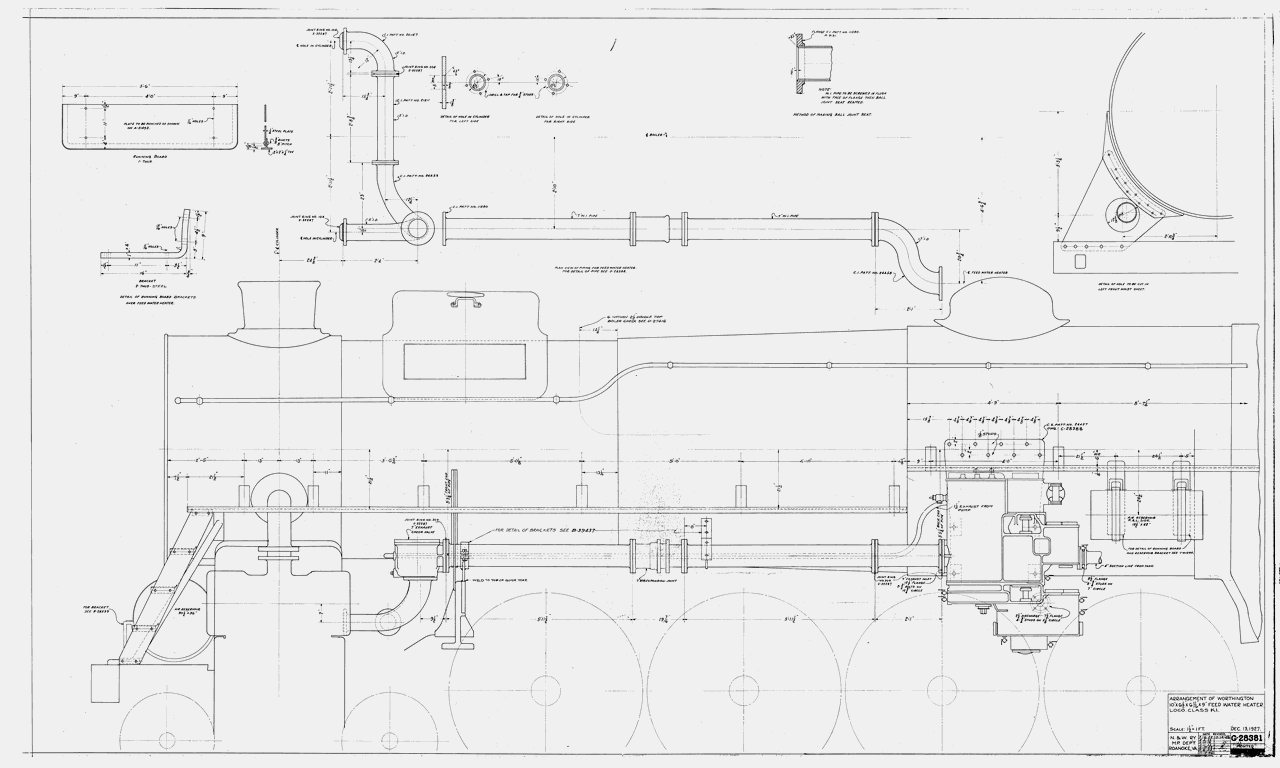 Arrangement of Worthington 10" X 6 1/2" X 6 11/16" X 9" Feed Water Heater, Loco. Class K1