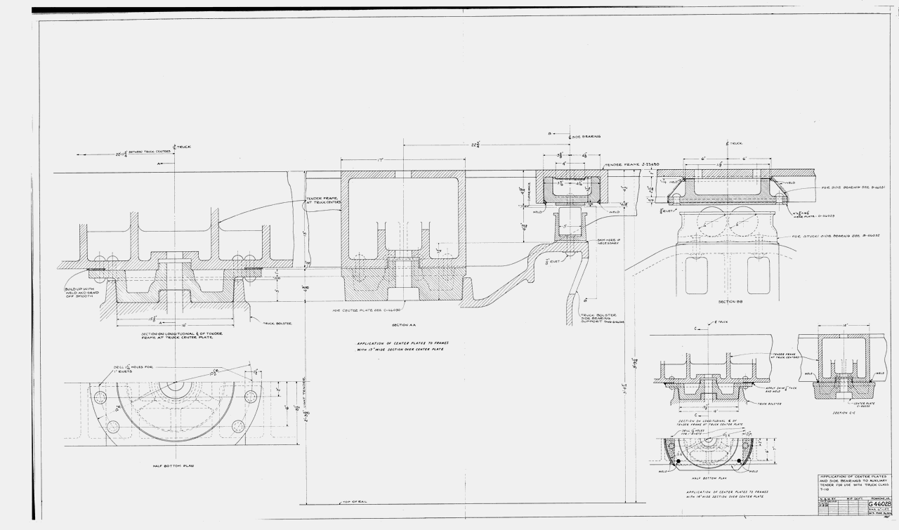 Application Of Center Plate & Side Bearings To 16,000 Gal. Auxilliary Tender (For use w/ Truck Class T110)