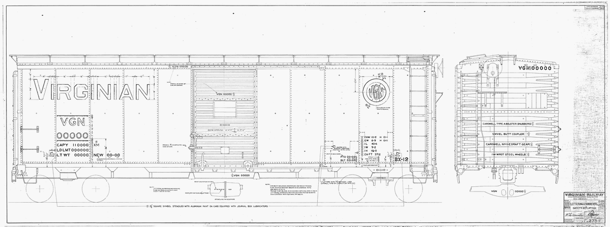 Lettering & Numbering / Safety Appliances for VGN Box Cars Class BX-12 stencil