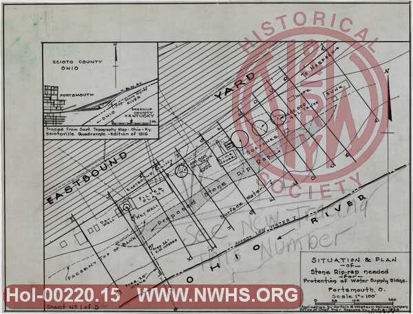 Situation and Plan of Stone Rip-Rap needed for Protection of Water Supply Buildings, Portsmouth, Ohio