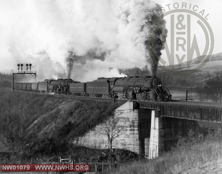 Class Y-6 #2150, Right 3/4 view - B&W - @Bonsack, VA (w/Class A #1237)