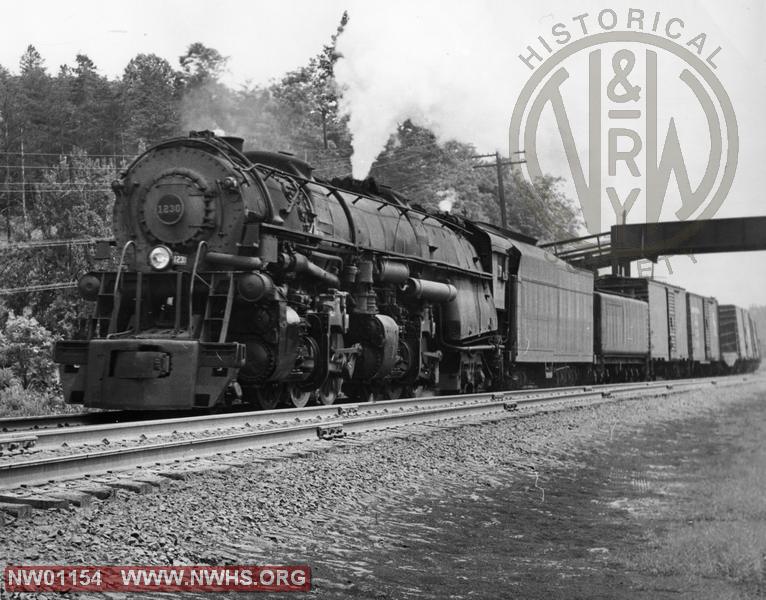 Class A #1230, Left 3/4 View - B&W - WBD @ Blue Ridge, VA (w/#91) - action!  (This locomotive sold to Union Carbide in 1959 for use as a stationary boiler)