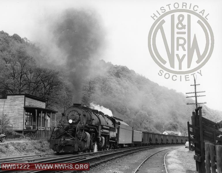 Class Y-6a #2163 - Left 7/8 front view - B&W - @ near Bluefield, WV