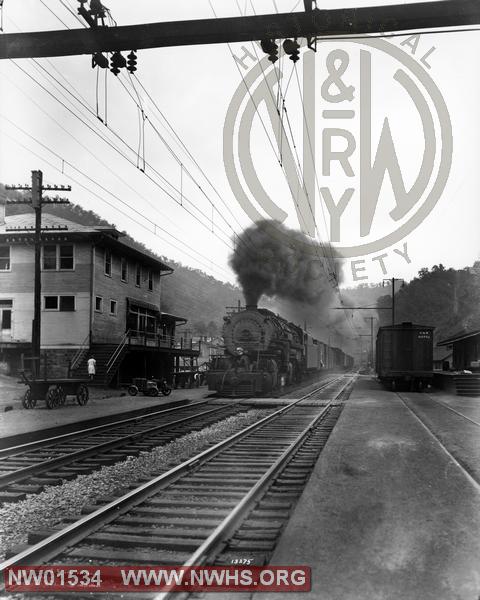 N&W Class Y-4 #2087 Left 7/8View - B&W  (Action Photo) @ Davy, WV