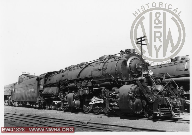 Class Y-5 #2104, Right 5/8 View, 5X7 B&W - @ Roanoke, VA (Note: Bradford Front End Throttle as evidenced by small exhaust just in front of smoke stack)