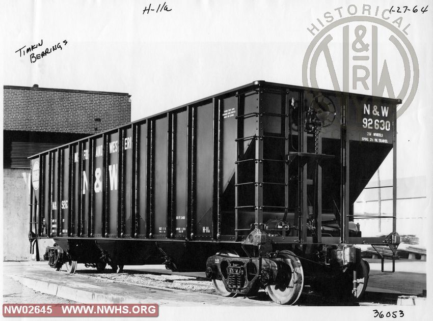 H11a Hopper #92630, B&W, 3/4 End  View, @ Roanoke, VA (Shown emerging from Paint Booth)